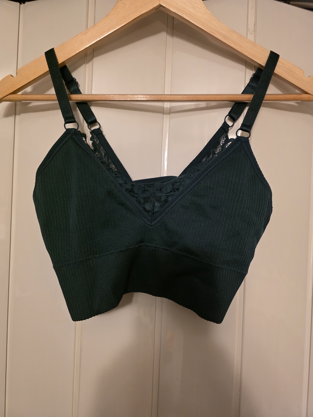 Torrid Dark Green Ribbed Lace-Trim Bralette